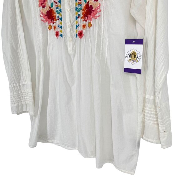 Johnny Was Tunic Blouse Floral Embroidery White Boho Artsy Romantic Feminine L - Picture 4 of 11